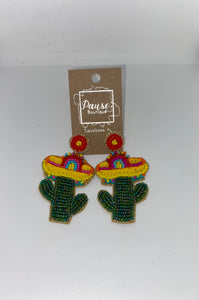 Beaded cactus with sombrero earrings