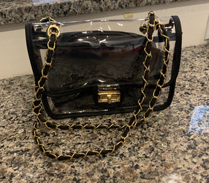 clear bag with gold chain