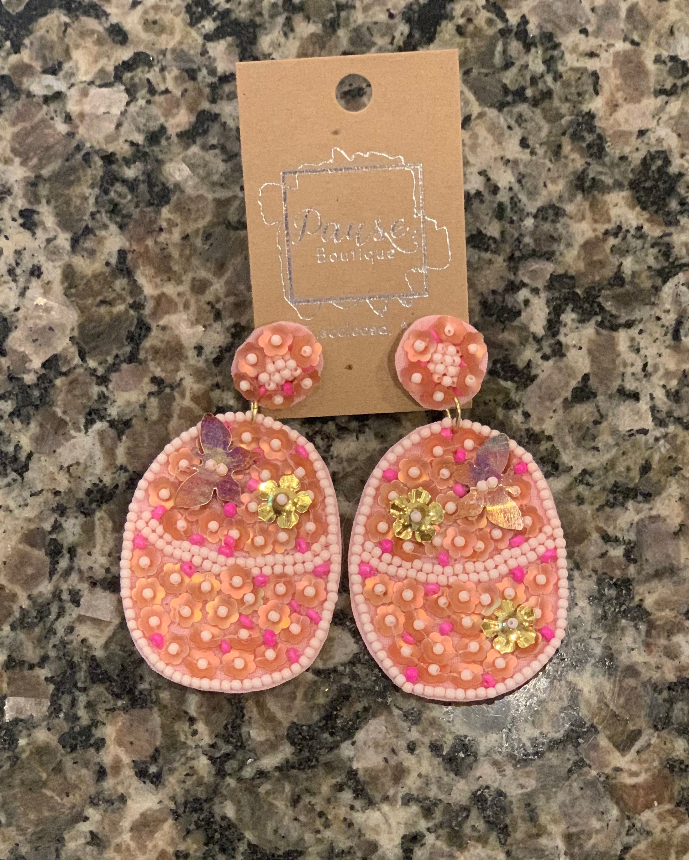 beaded egg with butterflies