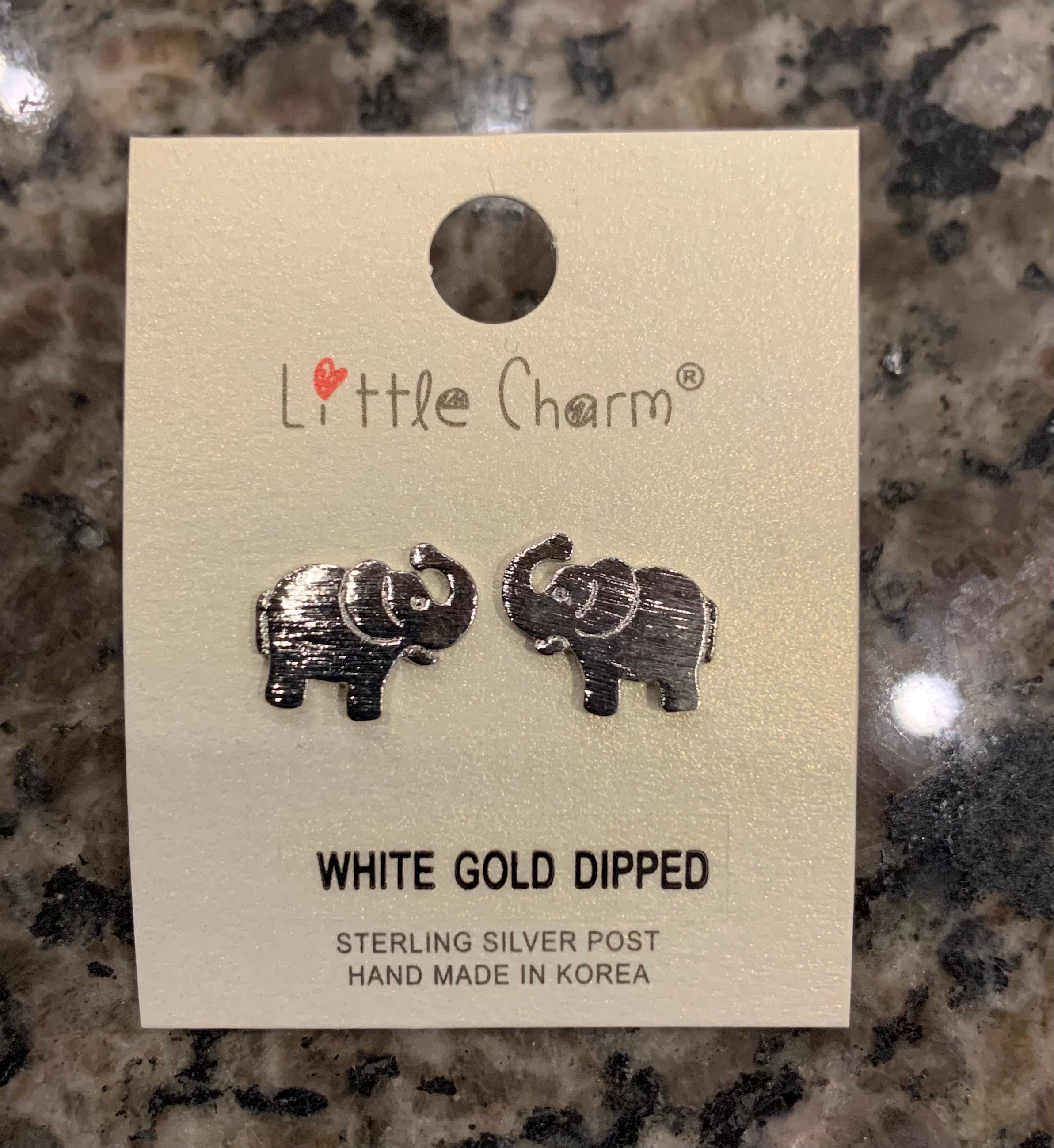 white gold dipped elephant studs