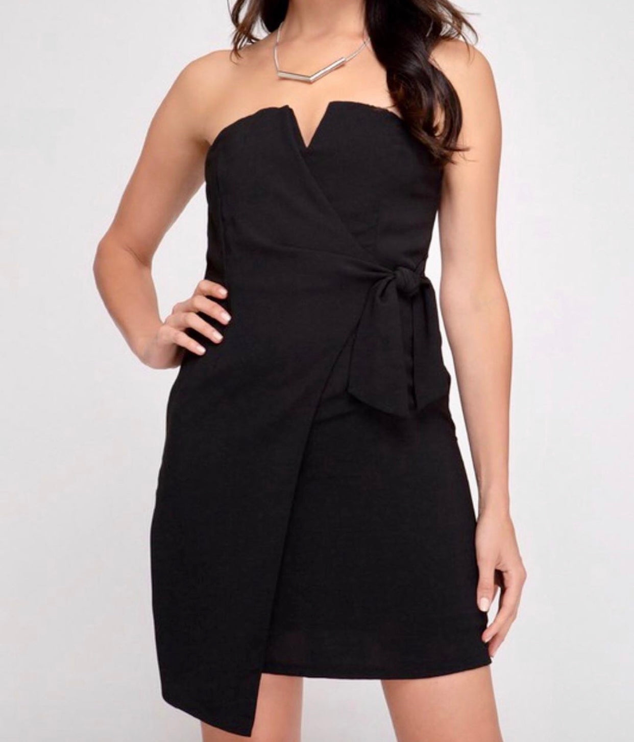 Strapless Wrap with V detail dress