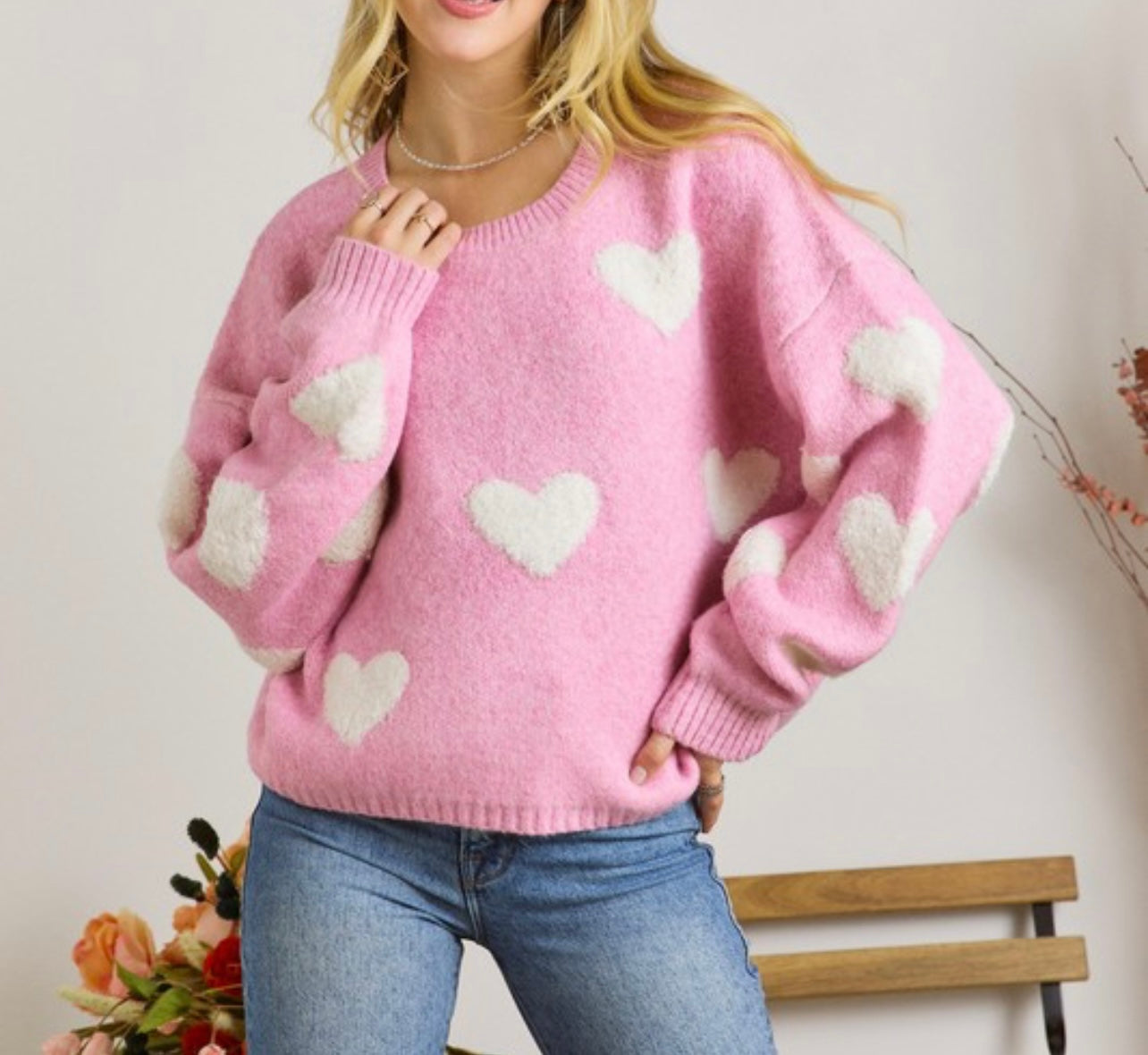 Thick pink with heart sweater