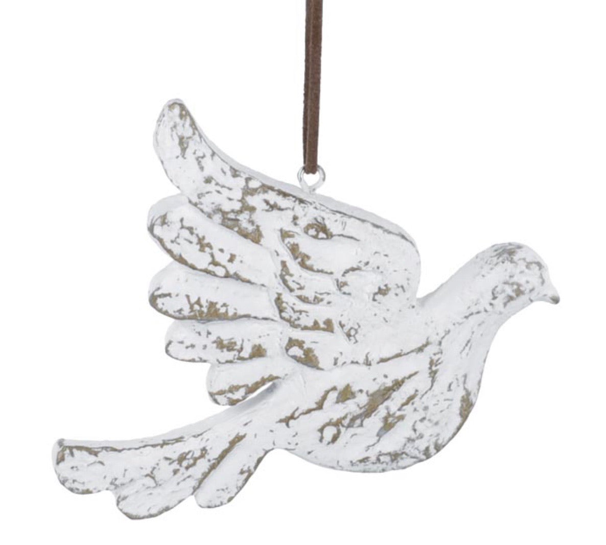 White wooden dove with gold accents