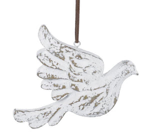 White wooden dove with gold accents