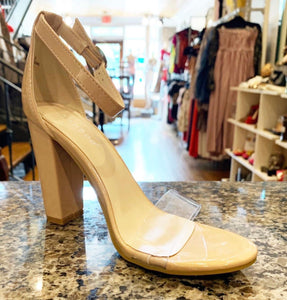 Nude ankle strap with clear toe strap