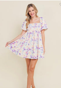 Watercolor Floral Puffsleeve Dress