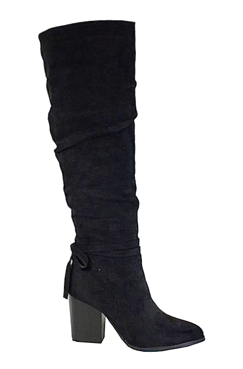 Knee high suede block heel boot