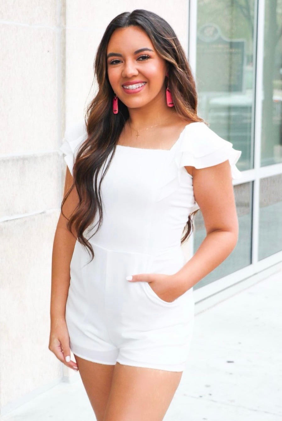 Off the shoulder double ruffle cap