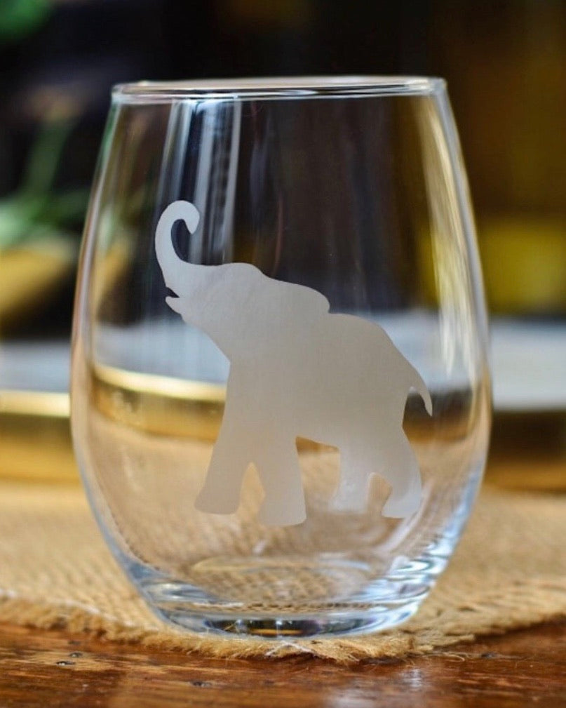 Hand etched Stemless wine glasses