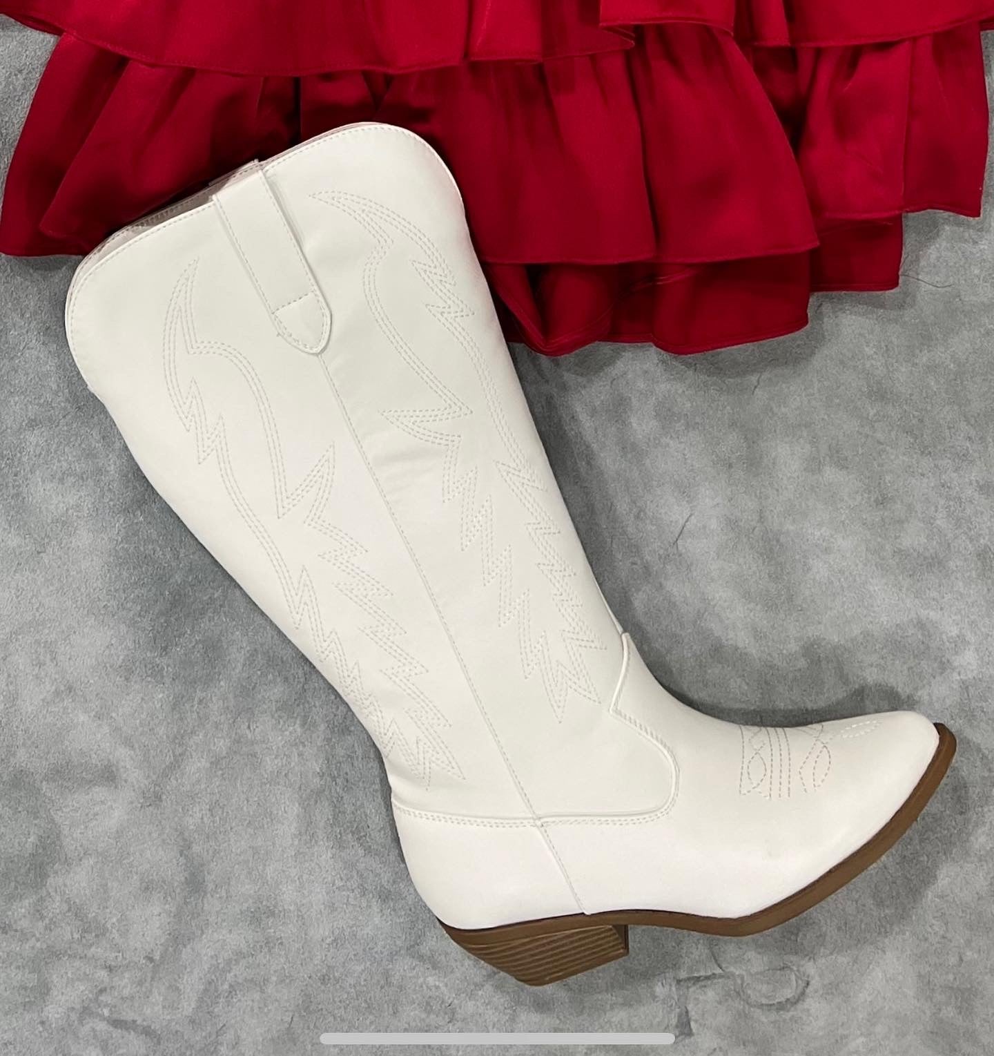 White western flat top knee high boot