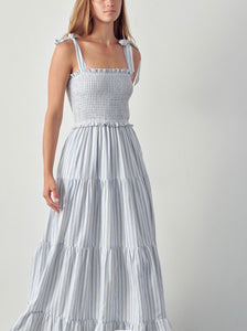 Stripe gather tiered tie strap maxi