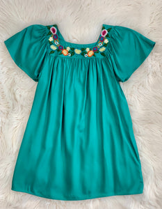 Girls embroidered teal babydoll