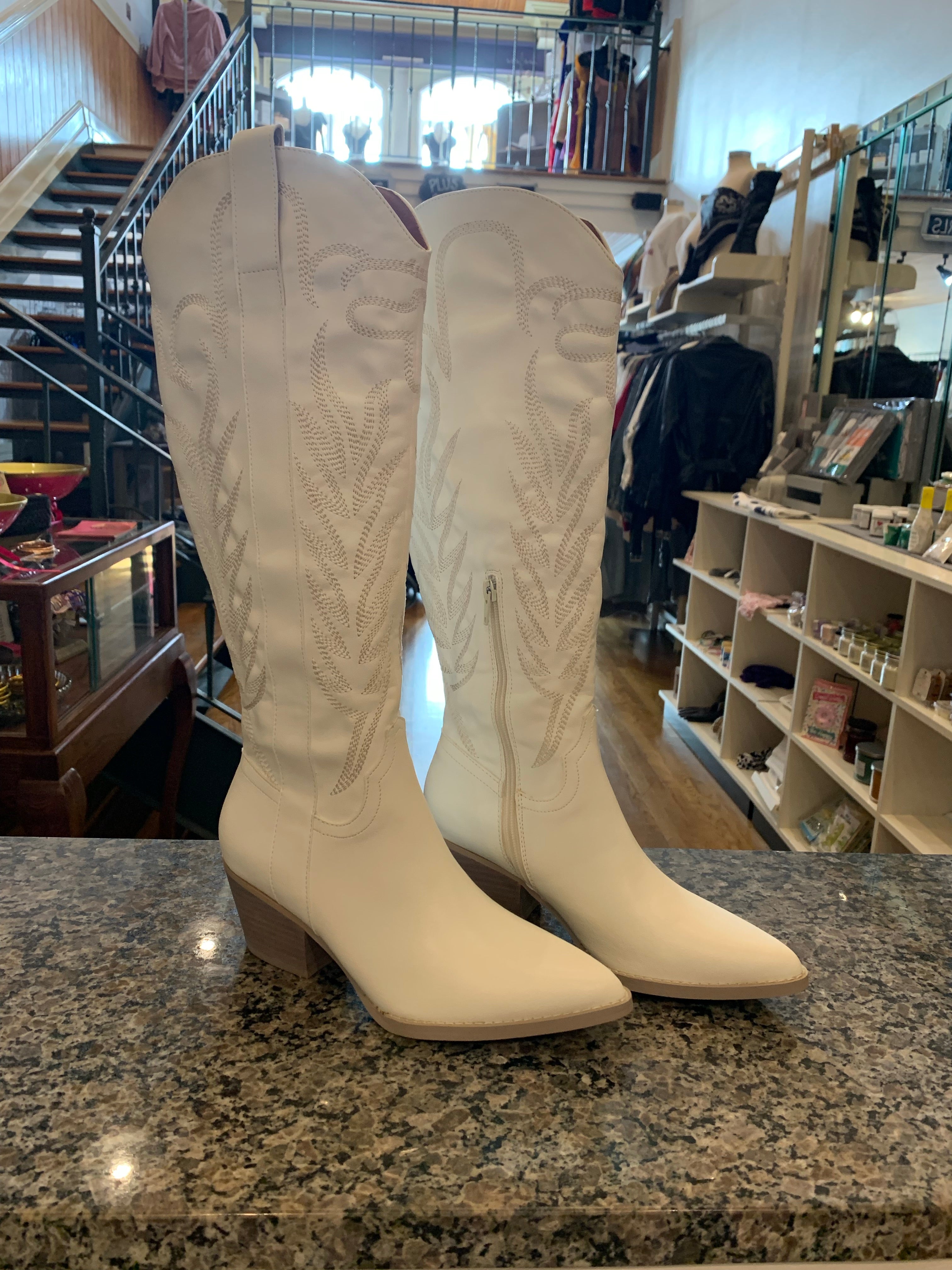 knee high cream western boots