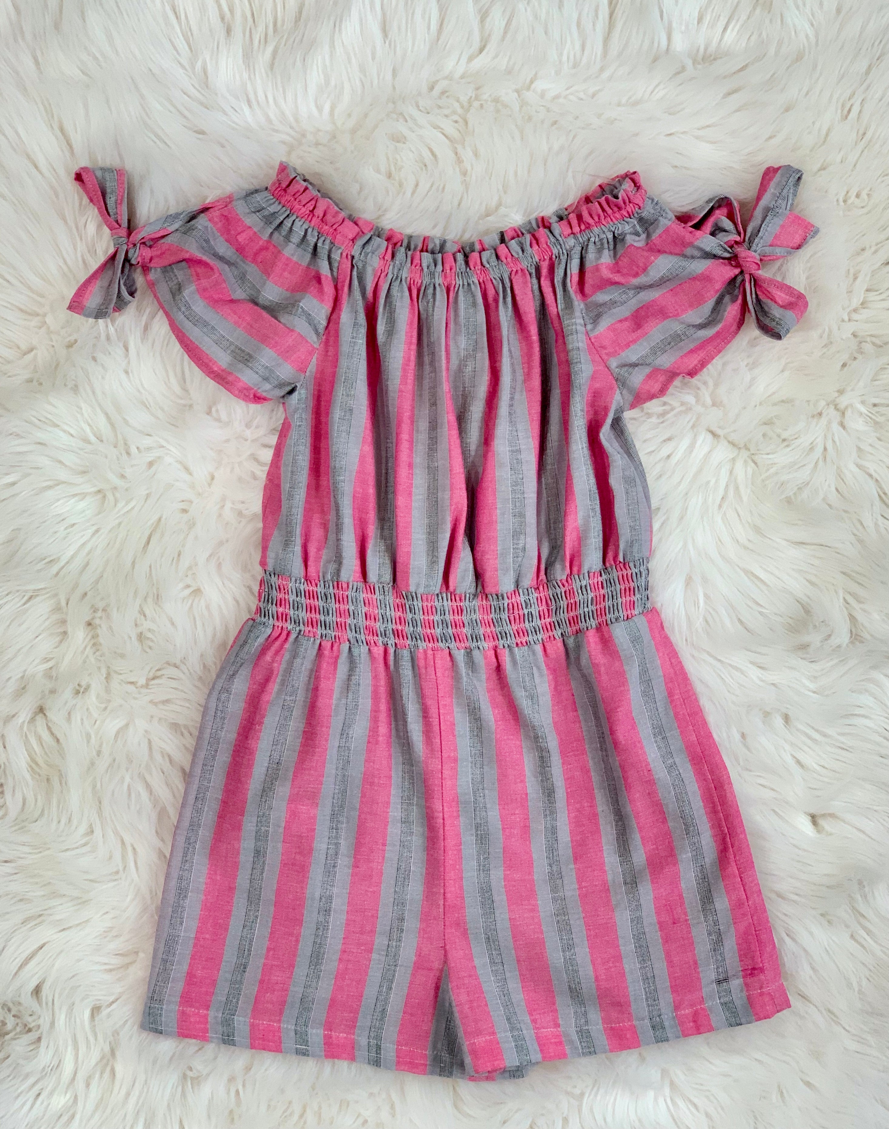 Girls grey and pink striped romper