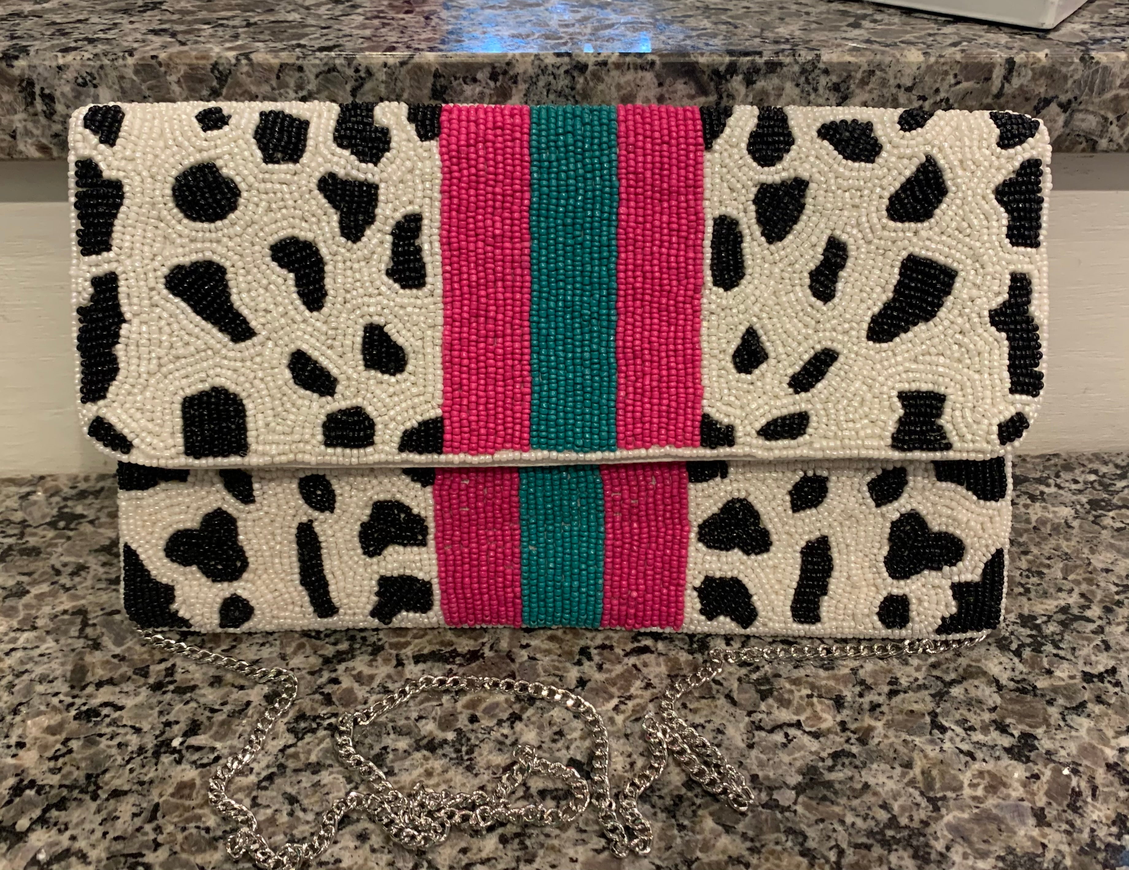Dalmation spotted/ striped beaded bag