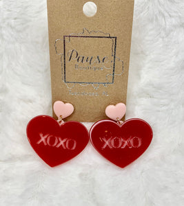 XOXO heart drop earrings