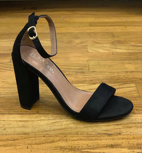 Ankle strap black suede heel