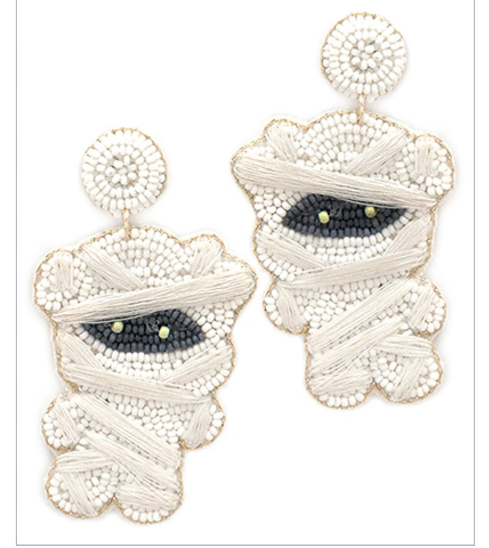 beaded mummy earrings