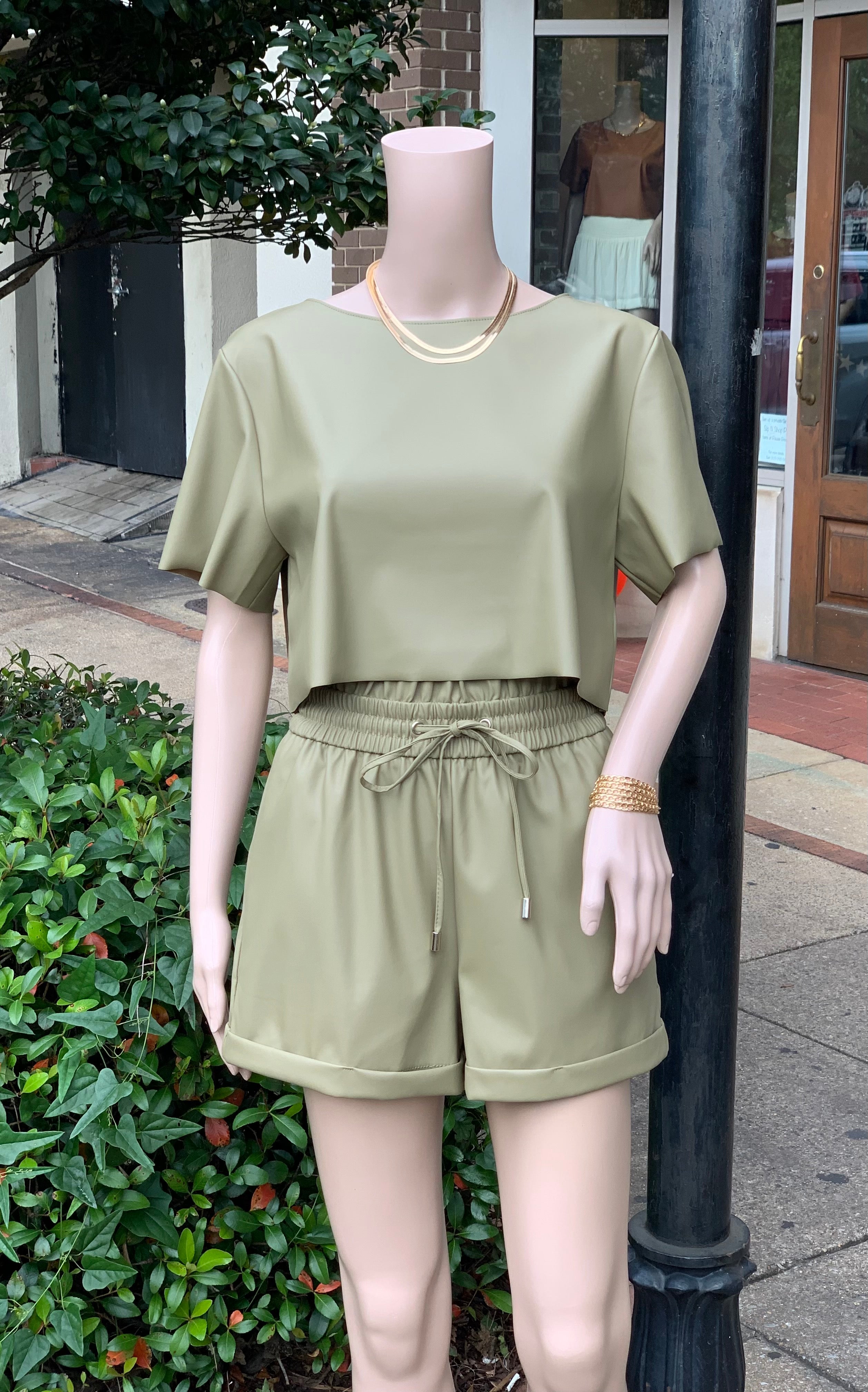 faux leather cuffed paperbag shorts