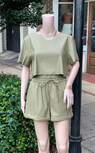 faux leather cuffed paperbag shorts