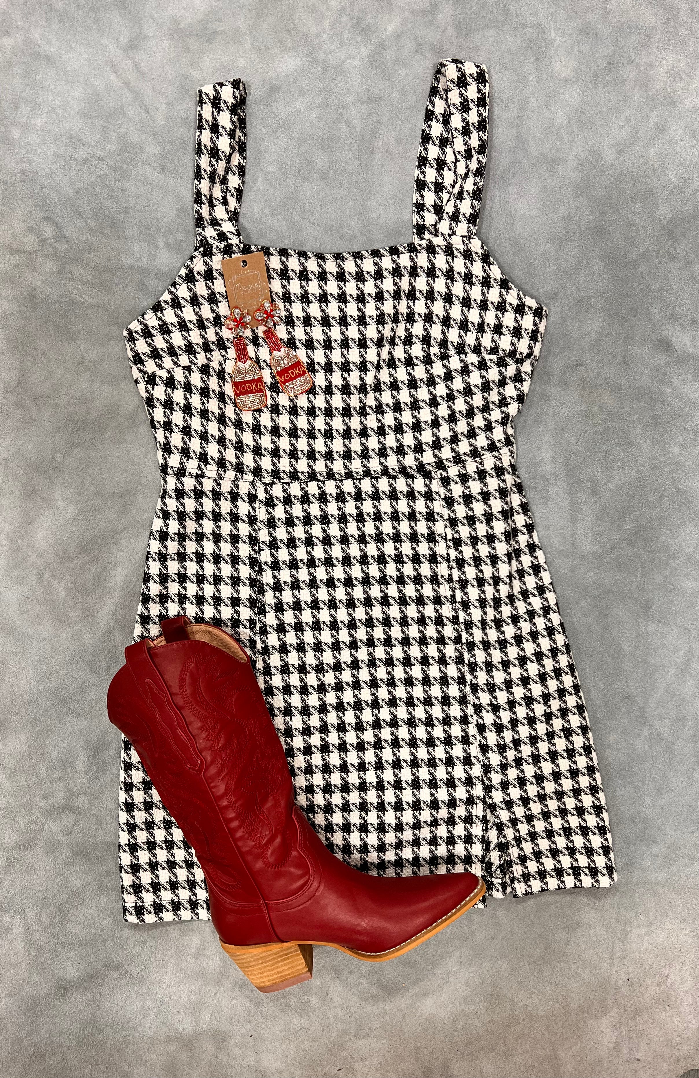 Tweed Houndstooth square neck dress