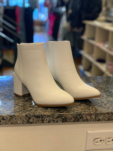 short block heel white bootie