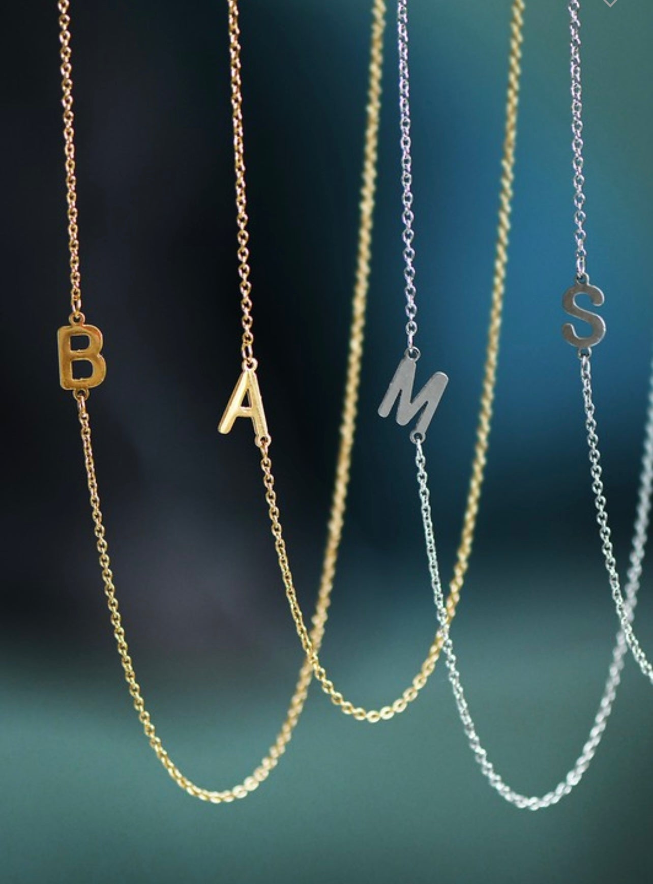 sideways mini initial necklaces