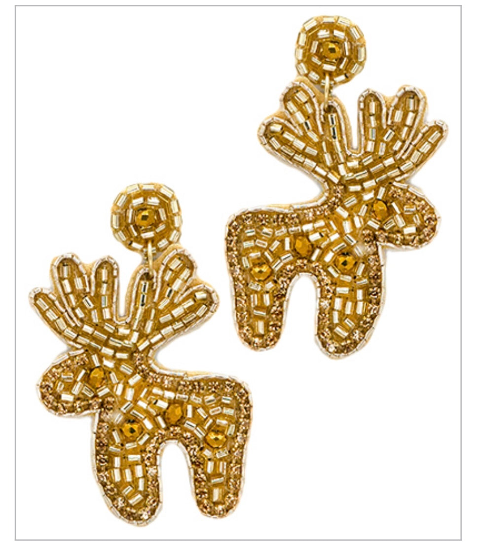 All gold beaded deer earrings