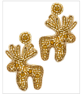 All gold beaded deer earrings