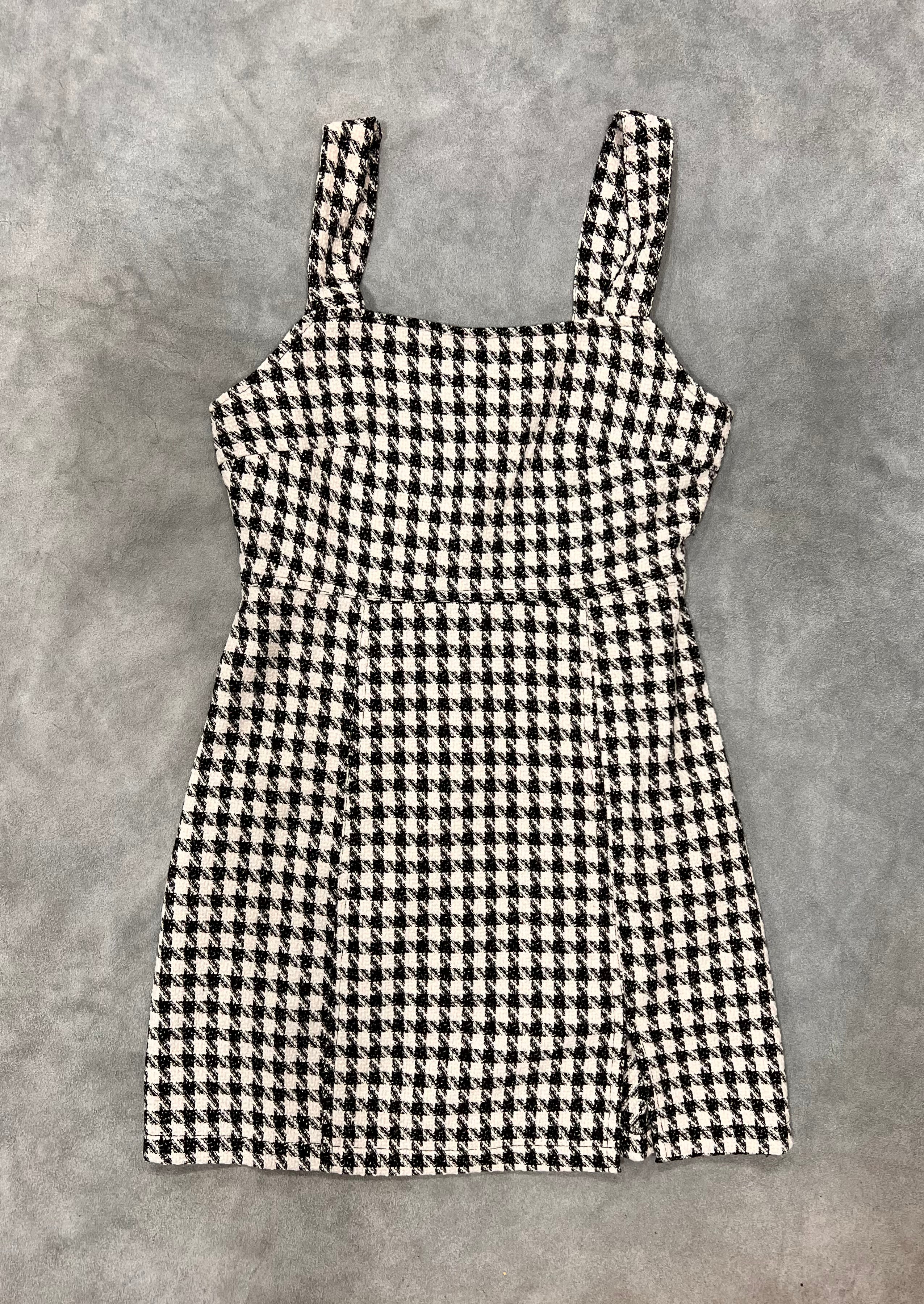 Tweed Houndstooth square neck dress