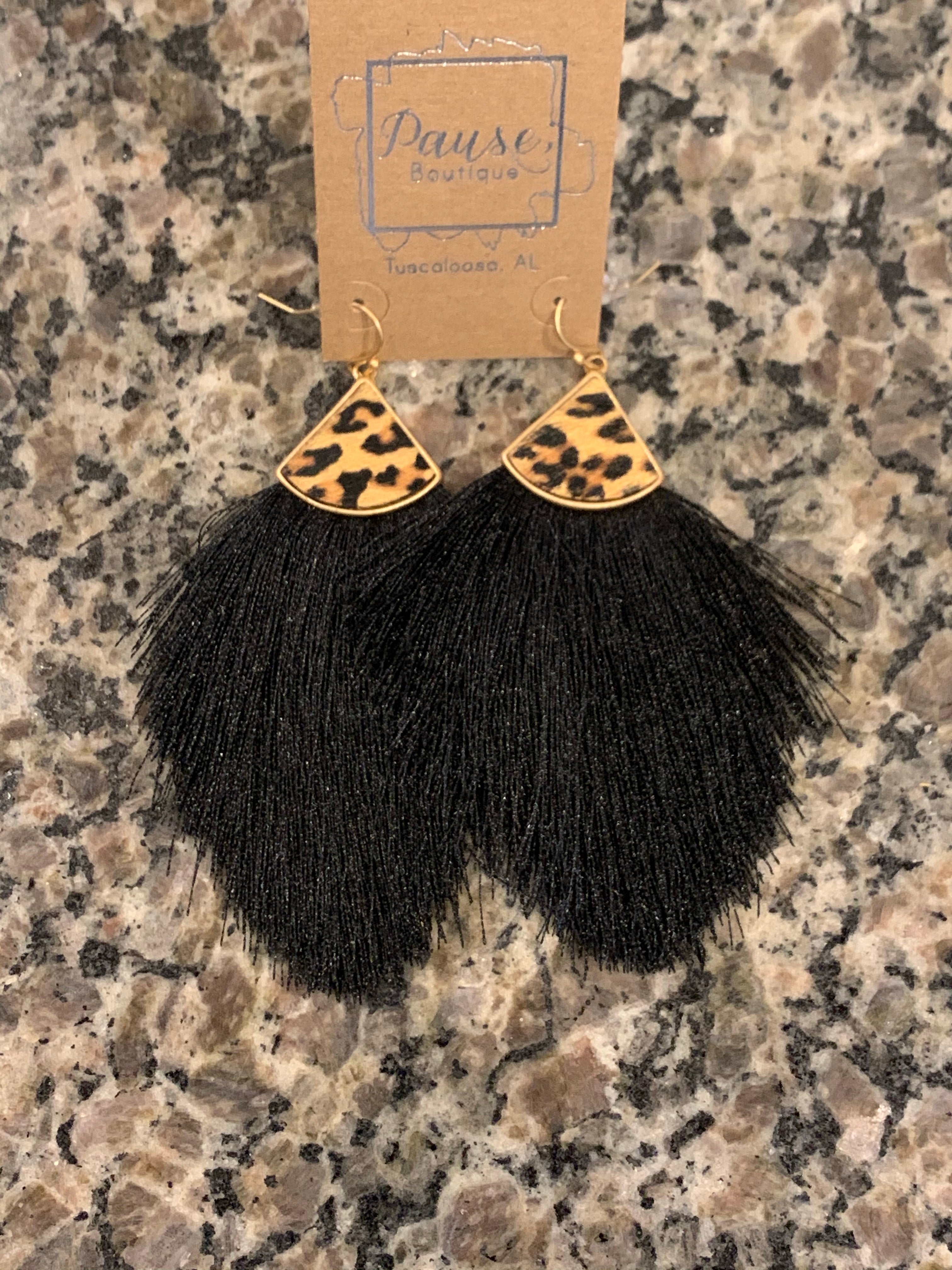 leopard cap on black fringe