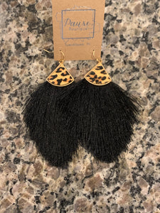 leopard cap on black fringe