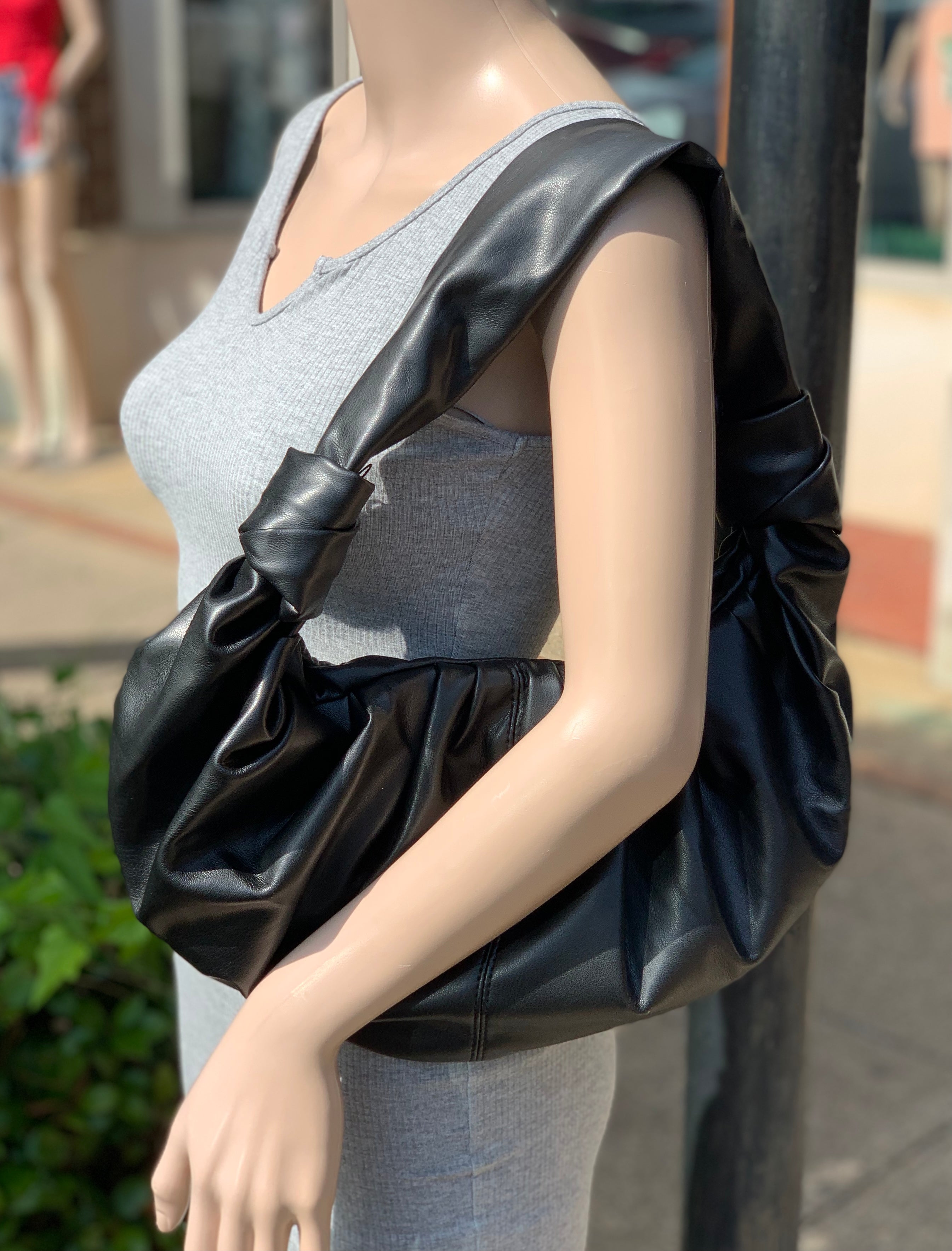 Wrinkled faux leather hobo bag