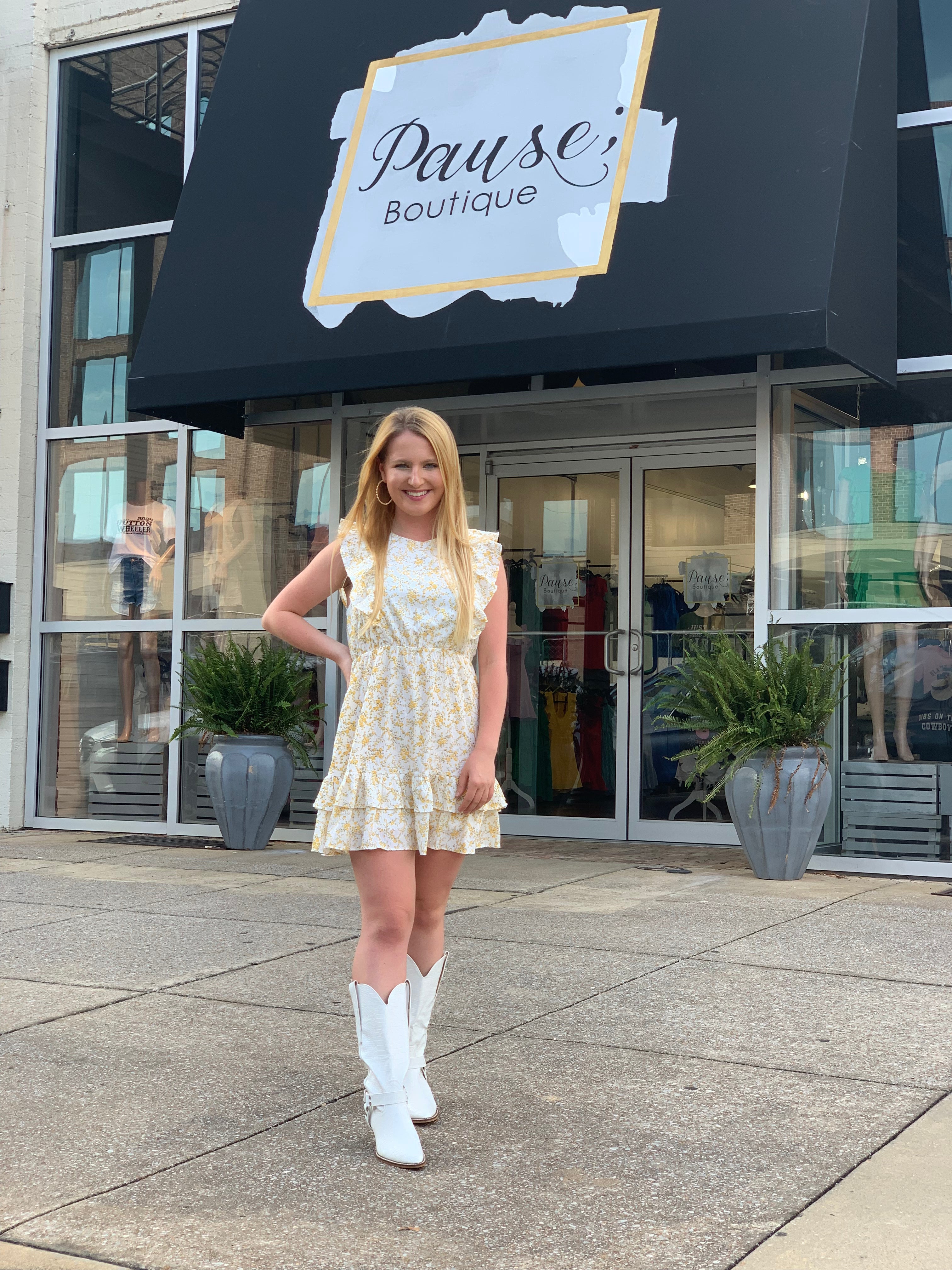 floral crepe cap ruffle dress