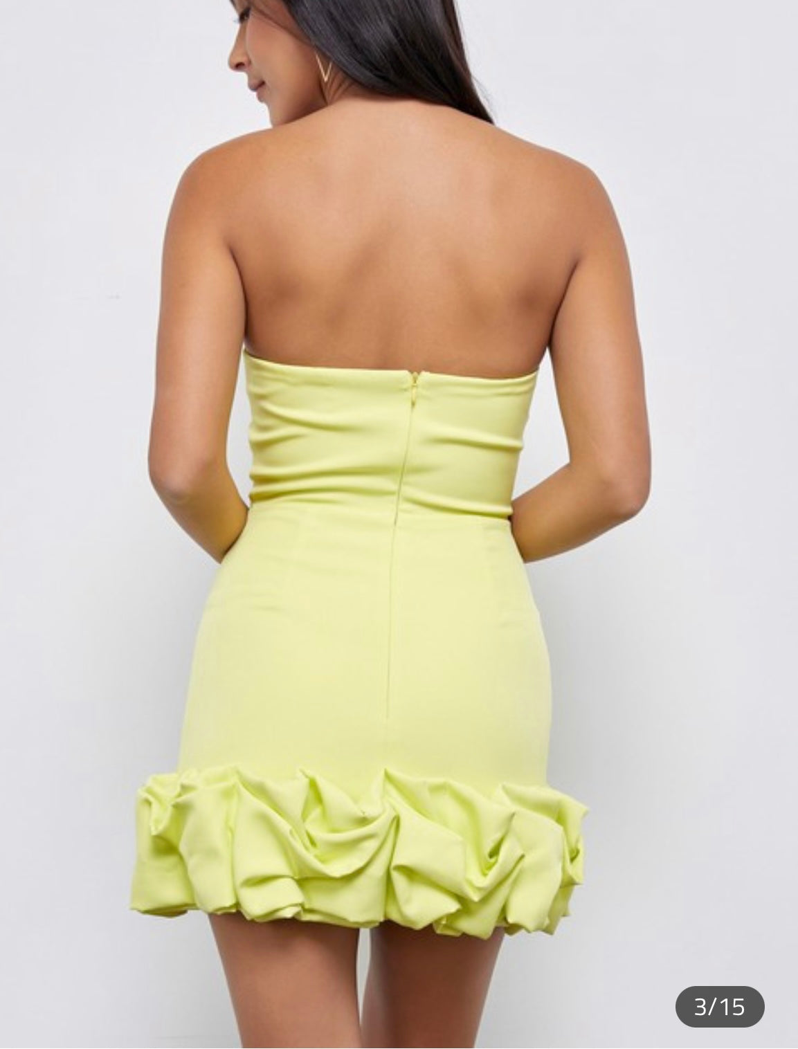 sweetheart neck strapless with mini ruffle bottom